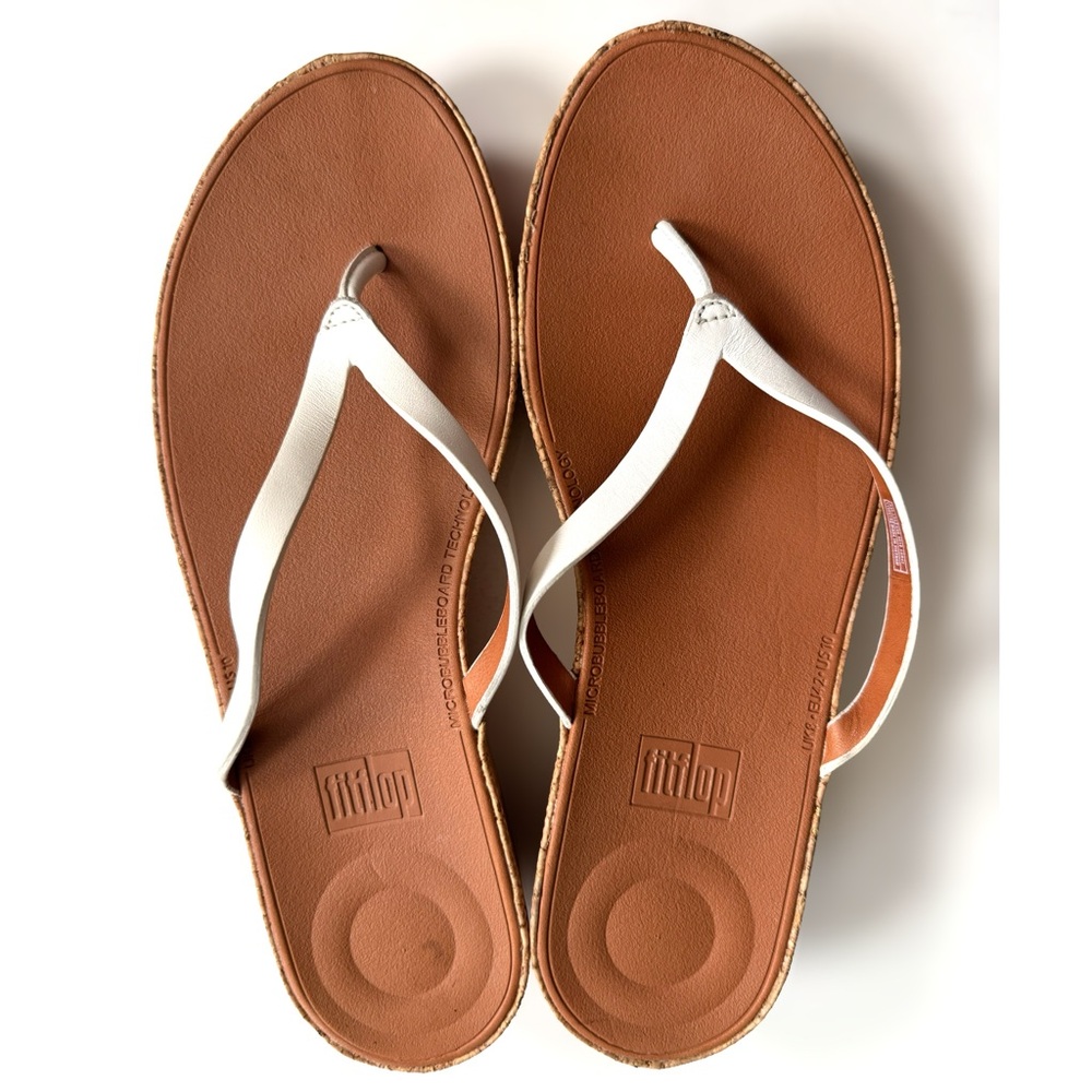 Fitflop Linny White Cork Wedge Flip Flops Thong Sandals Size 10 - Picture 3 of 9